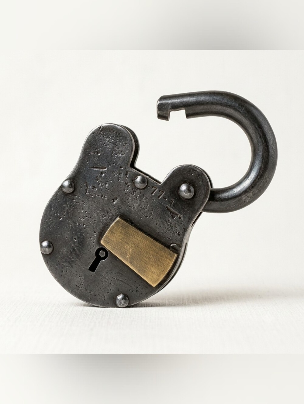Antique Black Iron Padlock with Brass Detail